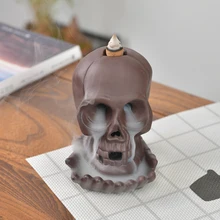 

Ceramic Skull Incense Burner Waterfall Backflow Incense Holder Censer With LED Light Office Tea House Handicraft Ornaments
