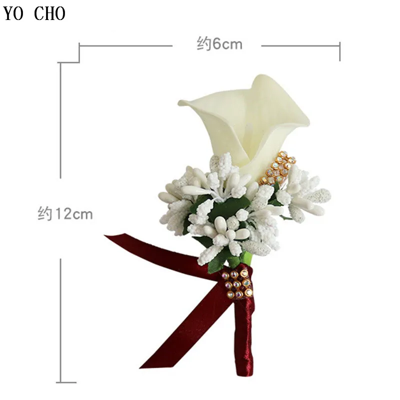 

YO CHO Rhinestone Women Brooches Corsage PU Calla Wedding Corsages and Boutonnieres Buttonhole Flowers Pins Marriage Accessories