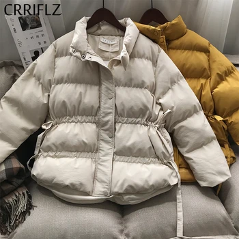 

Winter Down Jacket Women 2020 New Stand Collar Short Parka Female Drawstring Adjustable Waist Slim Chic Coat CRRIFLZ