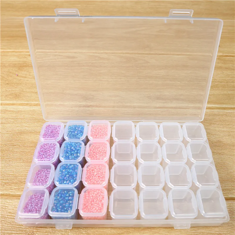Прозрачная пластиковая коробка с 28 решетками, отделочная Алмазная картина, коробка для получения украшений, чехол для вышивки, геометрический держатель