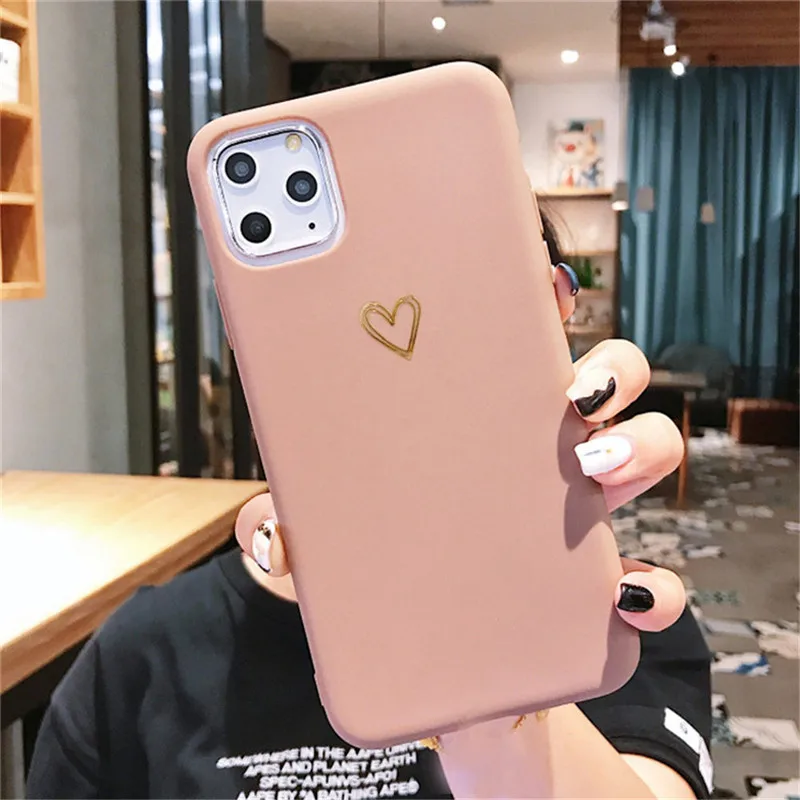 Чехол Lovebay Gold Line Love Heart для iPhone 6, 6 S, 7, 8 Plus, 11 Pro, X, XR, XS Max, простой мягкий чехол для телефона, TPU, задняя крышка - Цвет: Коричневый