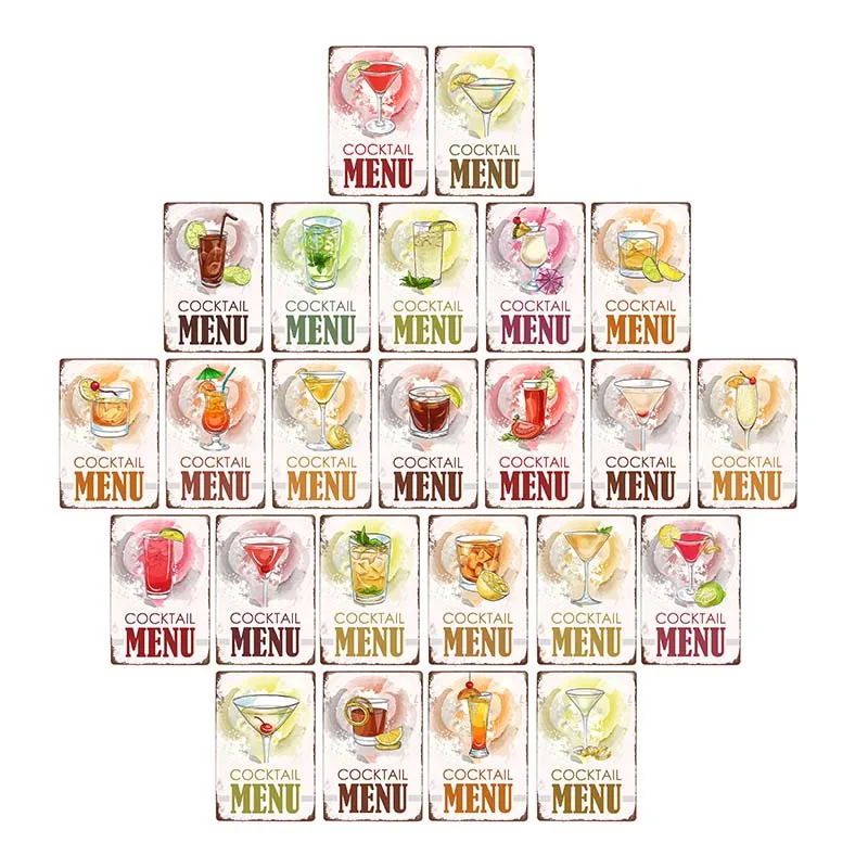 Блюда напитки коктейльное меню ретро металлические жестяные знаки постер Паб