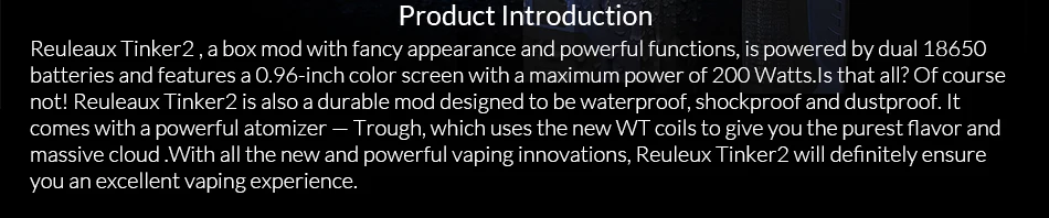 Wismec reuleaux Tinker 2 Коробка мод 200 Вт поддержка Wismec желоб распылитель электронная сигарета Двойной 18650 мод