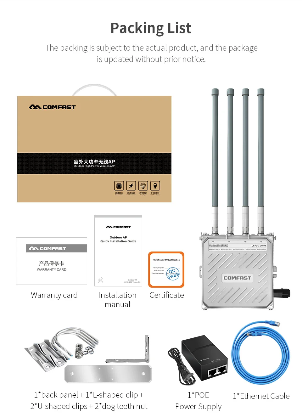 Высокая мощность CF-WA800-V3 5 ГГц двухдиапазонный открытый беспроводной AP 1300 м гигабитный Wi-Fi Ethernet POE 4 Внешняя антенна базовая станция