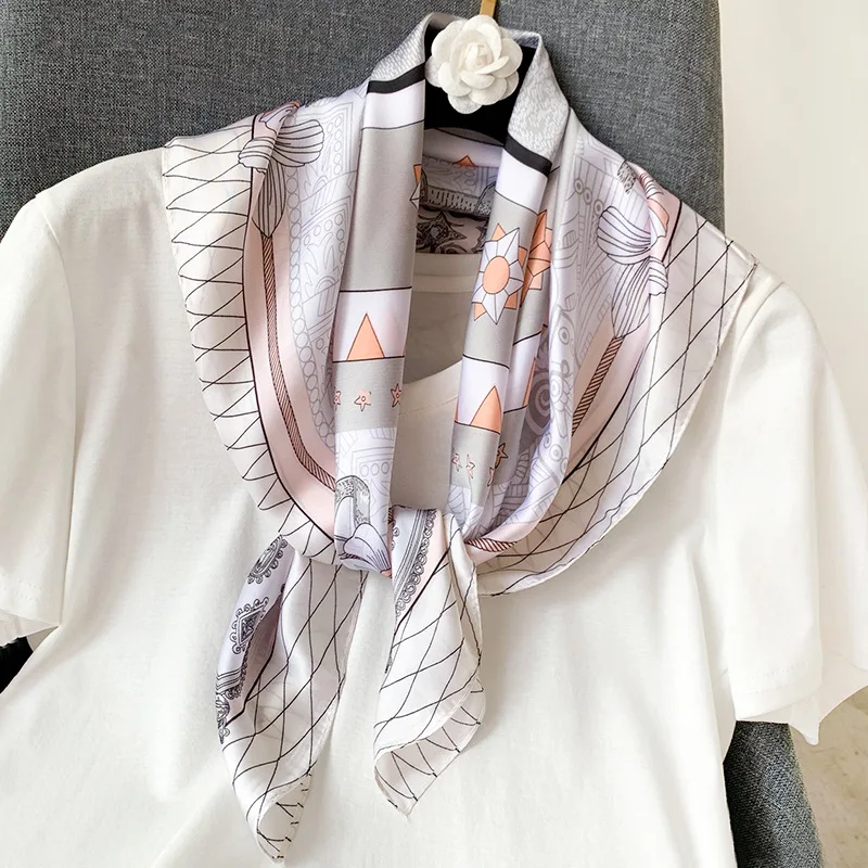 

Women silk scarf small square silk scarves NeckerChief satin kerchief for girls dots with 70*70 printed fahsion neck hair scarfs