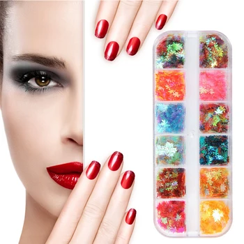 

12-box Boxed Glitter Flakes Sparkly Nail Sequins Maple Leaf Color Nail Sequins Manicure Nails Art Decoration Glitter Nail Sequin
