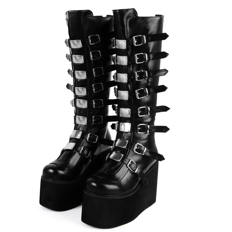 2021 New Punk Women Boots High Heels Gothic Style Platform Wedges Shoes Fashion Buckle Ankle Woman Big Size 43 | Обувь