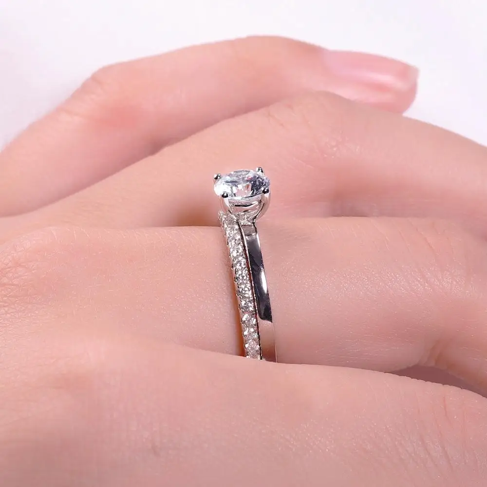GEM'S балетные 925 пробы серебряные круглые кольца с муассанитом 0.5Ct 5 мм EF цвет Solitaire Кольца Набор для женщин Свадебные ювелирные изделия