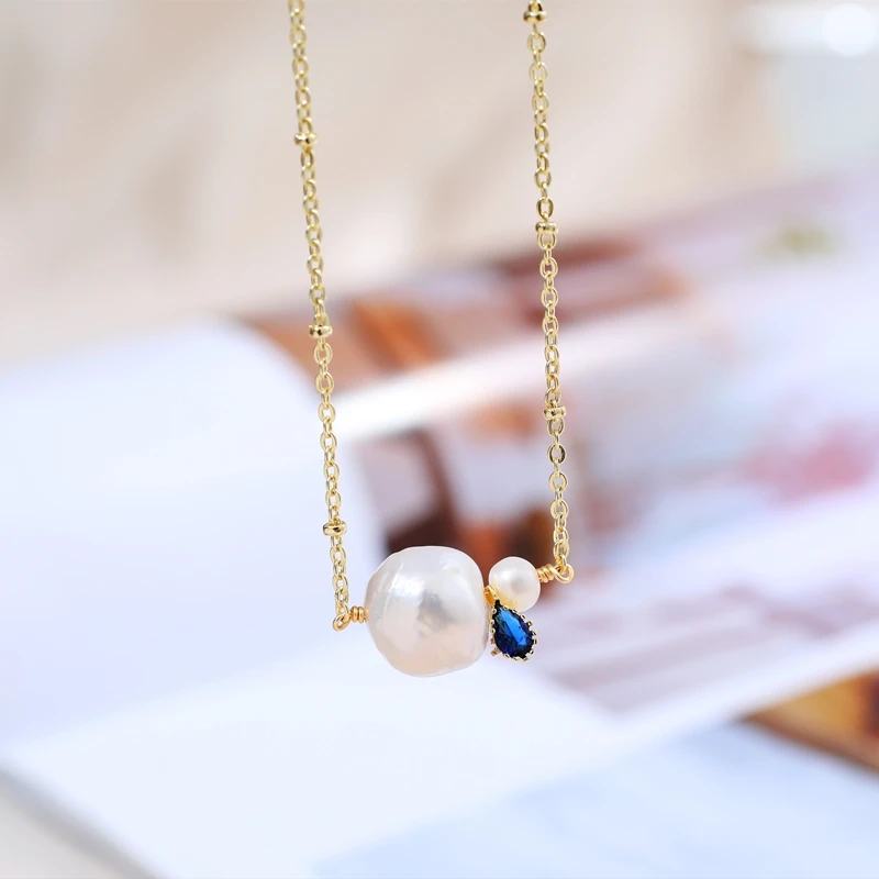 Ожерелье DAIMI из жемчуга с голубым цирконом женское колье от 11 до 12 мм | Украшения и