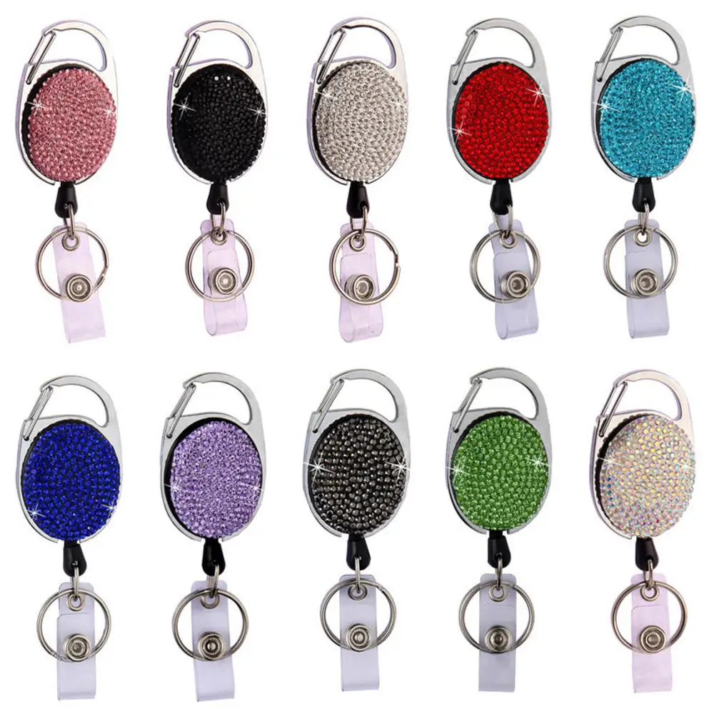 -Diamond Oval retráctil tirar insignia carrete ID Tarjeta de Identificación insignia carretes de soporte cinta de retroceso llavero cadena Clips
