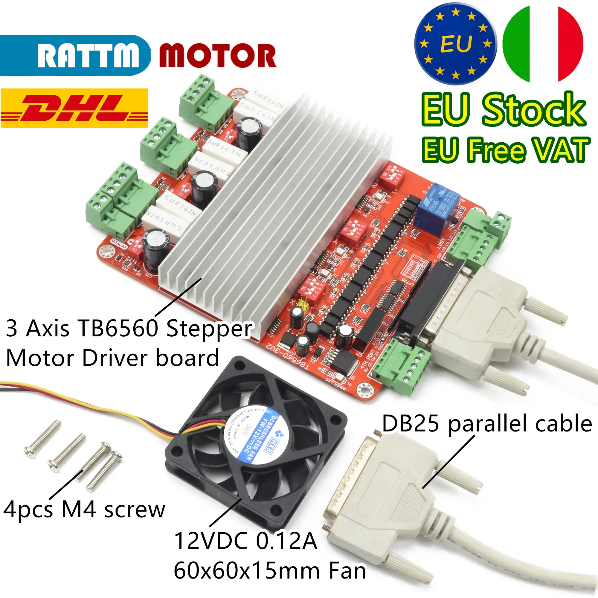 CNC 3 Axis MACH3 TB6560 Stepper Motor Controller Board 3.5A DB25 Port+Fan【In EU】 