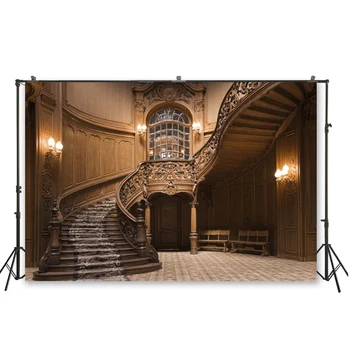 

HUAYI Old Attic Interior Photography Backdrop Vintage Decaying Staircase Dim Light Wooden Door Background wedding photoD-6111