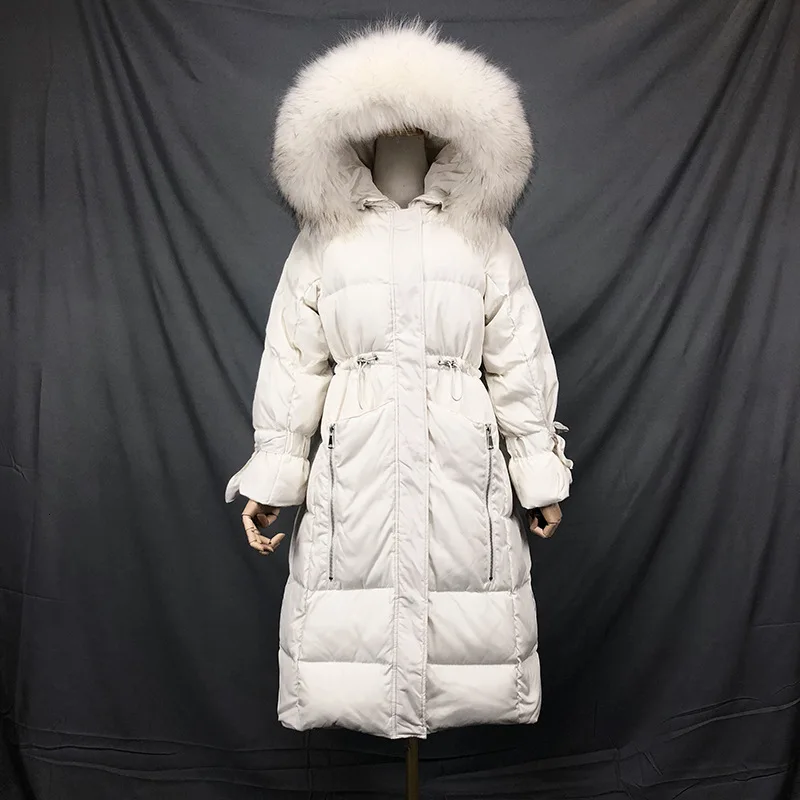 Свободные корейские зимние пуховики с меховым воротником, пальто для женщин, Длинная женская теплая осенняя куртка с перьями для девочек, парка, пальто на утином пуху