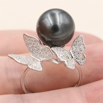 

Elegant Butterfly DesignWomen Wedding Engagement Rings S925 Sterling Silver Semi Mount DIY Pearl Ring Settings Resizable Design