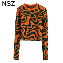 

NSZ Women's Animal Zebra Jacquard Short Knit Sweater Pullover Jersey Long Sleeve Sexy Outfit Cropped Knitwear Ladies Jumper Pull