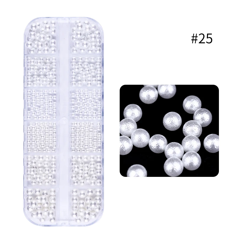 Белые полукруглые жемчужные бусинки, Стразы для ногтей 2 мм/3 мм/4 мм, смешанные, с плоским дном, для самостоятельного маникюра, 3D украшения ногтей - Цвет: Pattern 25