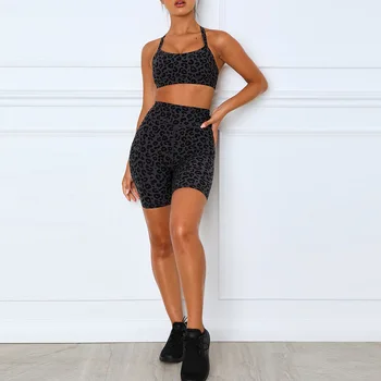 

Fashionable Leopard Print Sports Fitness Running Suit, Female Summer New Bra High Waist Boxer Casual Two-Piece Set
