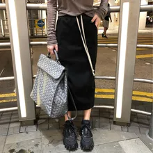 Новая сине-серая юбка на завязках для осени и зимы, Женская Длинная черная юбка средней школы для женщин