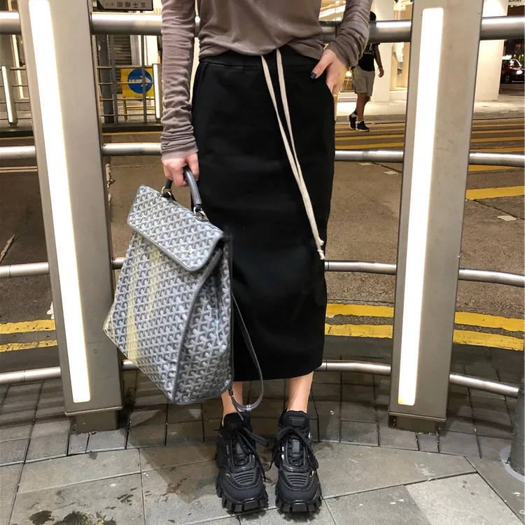 

New Blue-gray Drawstring for Autumn and Winter 2020 Overskirt Women's Middle School Long Black Skirt Women