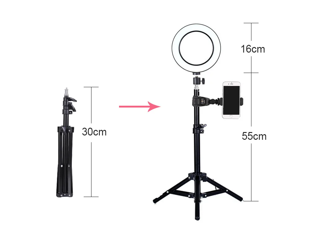 Фон для фотосъемки с регулируемой яркостью светодиодный Кольцевая вспышка для селфи 16/26 см Photo Studio кольцевая лампа подставка с триодом для Youtube видео для студий с живым звуком