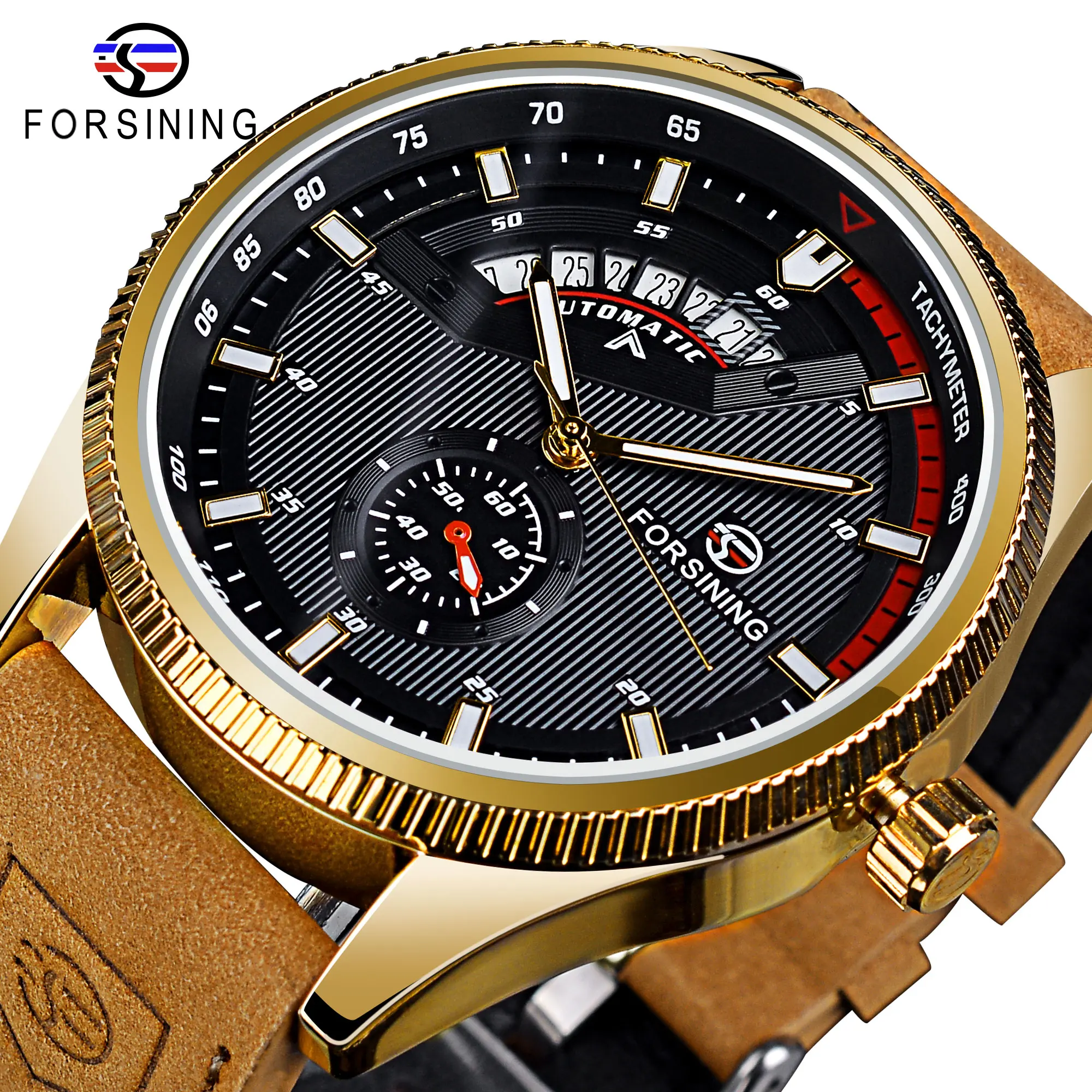 Forsining Automatic Men's Mechanical Watch Genuine Leather Military Watches Black Dial Analog Wristwatch For Men Date Display analog dial panel meter voltmeter gauge so 45 0 300v for shipping circuit testing mechanical equipment accurate