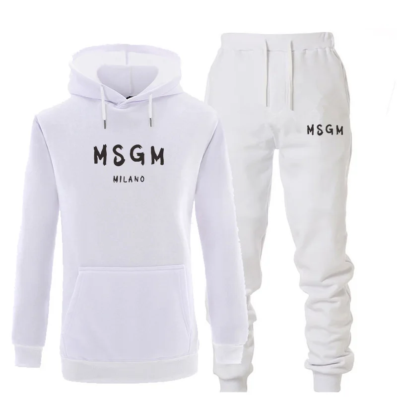 Hot Product 2019 Men sets Tracksuit MSGM Print Warm sets Fashion Sportswear With hood Sweatshirts 2-piece set Autumn and Winter suit for men