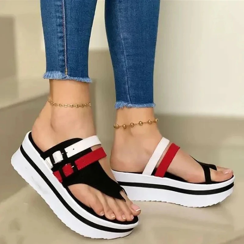 Behkiuoda Women Summer Point Toe Wedges Sandals Ankle Strap Zipper Platform Outdoor Beach Shoes 