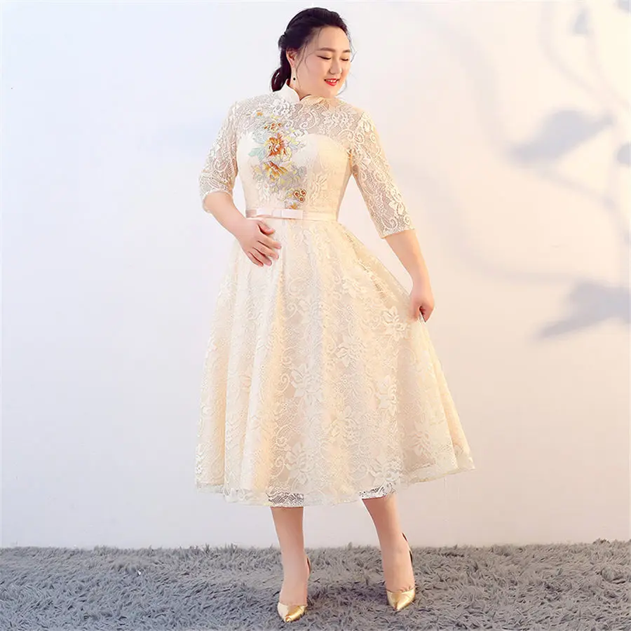 Платье для выпускного вечера, винтажное, с высоким воротником, Vestidos De Gala T374, новинка, платья размера плюс, женские вечерние, вечерние, сладкие, цвета шампанского, кружевные платья для выпускного вечера