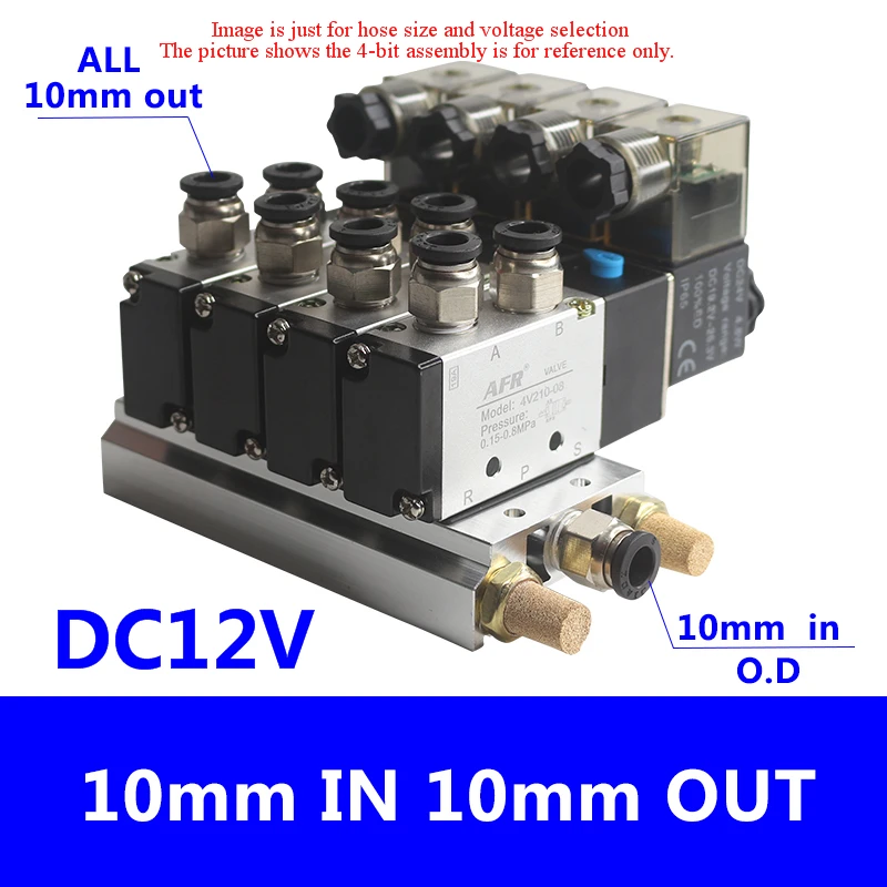 4V210-08 DC24V 12V 2 Позиции 5 способ Четырехместный электромагнитный клапан алюминиевый базовый фитинг глушители набор 3 4 5 6 станций AC220V AC110V - Цвет: DC12V 10 IN 10 OUT
