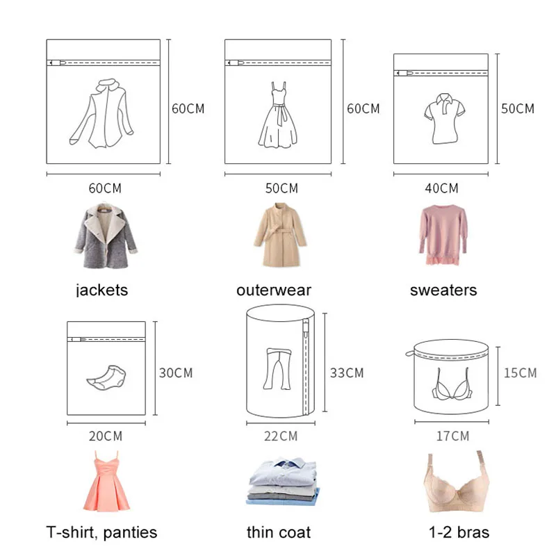 4/6/8 pcs Laundry Bag Set Washing Bag For Dirty Clothes Bra Underwear Socks Filet Linge Pour Machine Laver Travel Waszakken 6