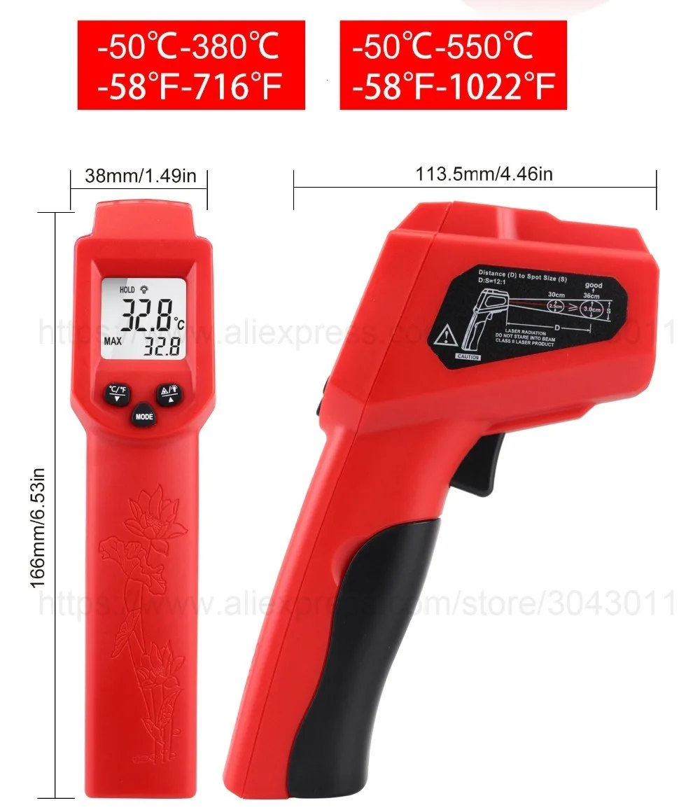 Kaemeasu цифровой инфракрасный термометр-50-380/550 градусов ручной промышленный и бытовой температурный пистолет ИК лазерный температурный тестер