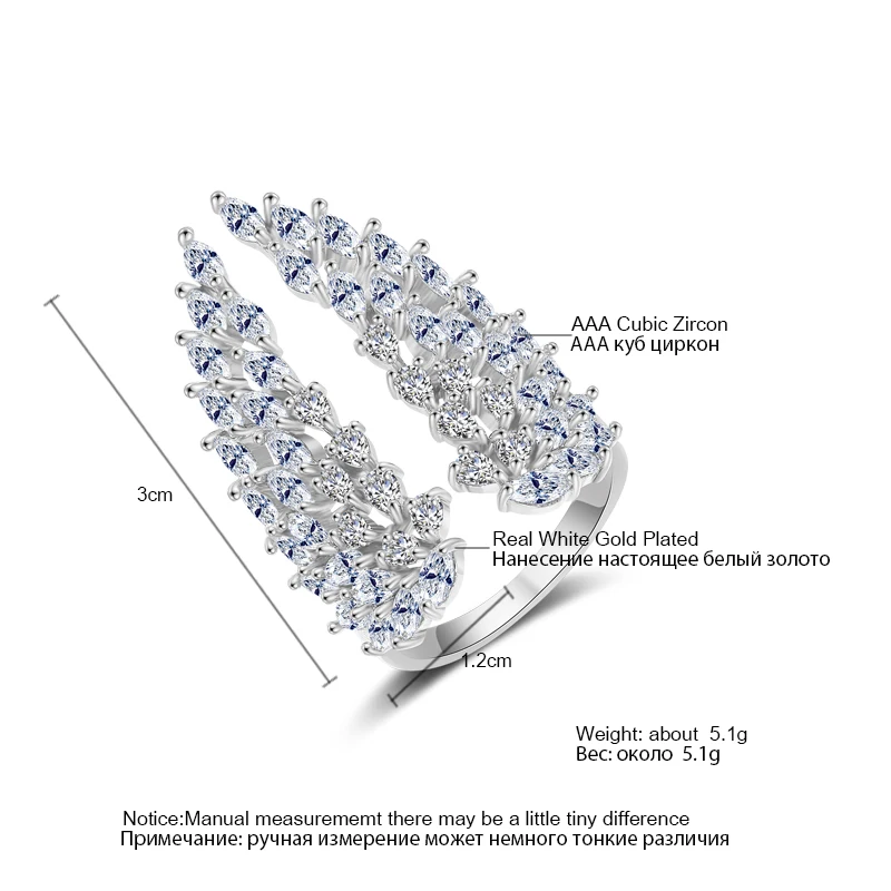 Роскошные брендовые кольца RAKOL с кубическим цирконием AAA белого цвета, открытые кольца с крыльями для женщин, модные ювелирные изделия с кристаллами для свадебной вечеринки RR12329