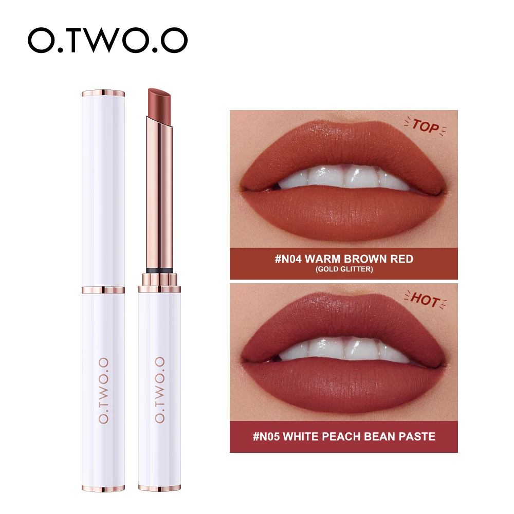 O.TWO.O Thin Tube Lipstick Matte Lightweight Lip Tint Waterproof Lip Balm Moisture Nude Lip Gloss Beauty Girls Lip Cosmetics