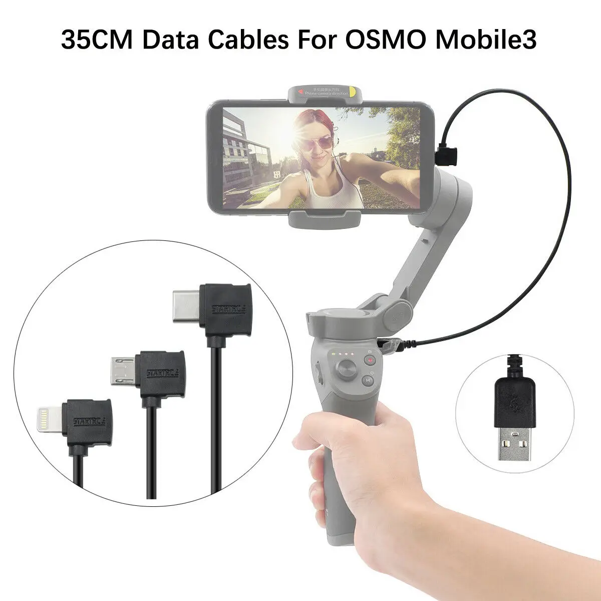 Зарядный кабель для передачи данных 35 см USB-Type C Micro Lightning для DJI OSMO Mobile E3