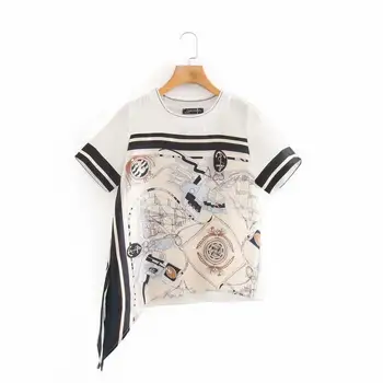 

2020 New Women fashion art pattern print casual T-shirts female o neck short sleeve stripe T shirt chic leisure brand tops T656