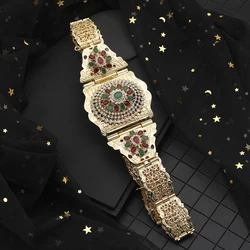 Arab Women's Robe Belt Gold Color Red Green Stone National Wedding Dress Metal Belt French Classic Women's Waist Chain