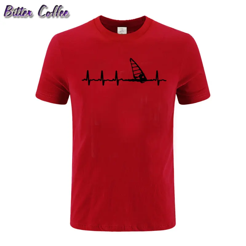 Модная летняя новая Мужская хлопковая футболка Windsurfing Heartbeat T Stylisches Футболка с принтом - Цвет: 19