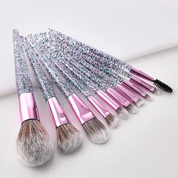 

10Pcs Glitter Diamond Crystal Handle Makeup Brushes Set Eyebrow Eyeshadow Powder Foundation Face Make Up Brush Cosmetic Tool Kit