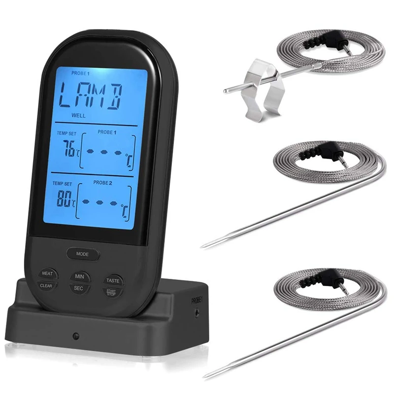 Digital Meat Thermometer,Wireless Remote Digital Cooking Food Meat Thermometer For Smoker Oven Kitchen Bbq Grill Thermometer Ins
