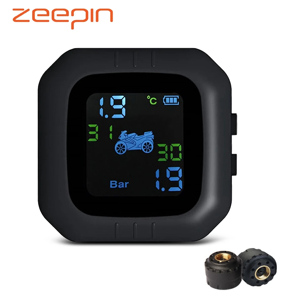 Беспроводная ЖК система контроля давления в шинах мотоцикла TPMS 2 Внешний датчик