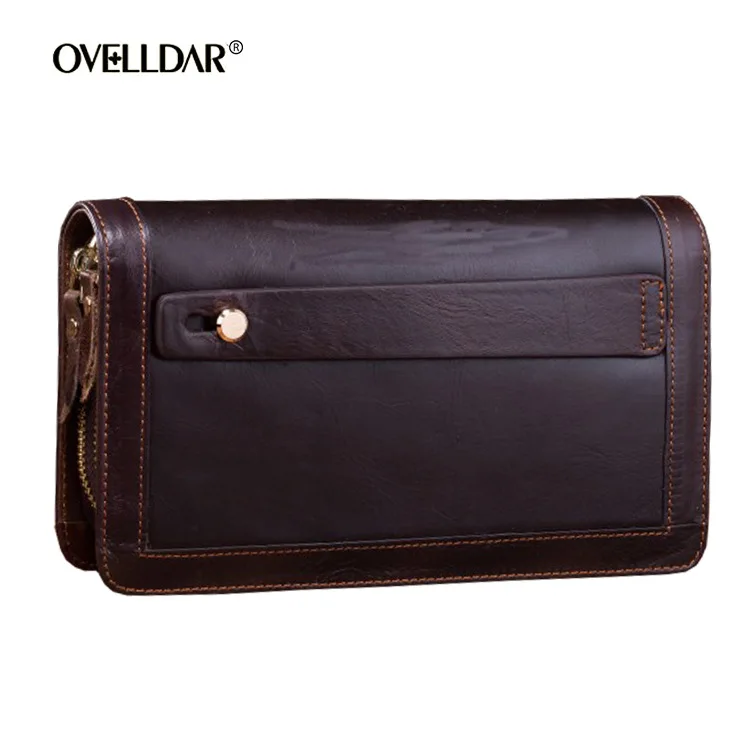 

Genuine Leather Clutch Bag Men First Layer Oil Wax Leather Wallet Western Style Retro Fashion Men's Bag