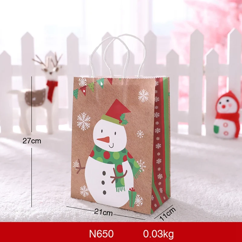 Portable Christmas Gift Holders Tote Bags Kraft Paper Gift Wrapping Bags Containers For Festive Party Supplies - Цвет: 4