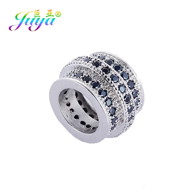 White Gold Black Juya DIY Металлические разделительные бусины поставки микро проложить Шампанское Циркон Шарм с большим отверстием бусины для ручной работы Натуральное изготовление каменных ювелирных изделий - Цвет: White Gold Black