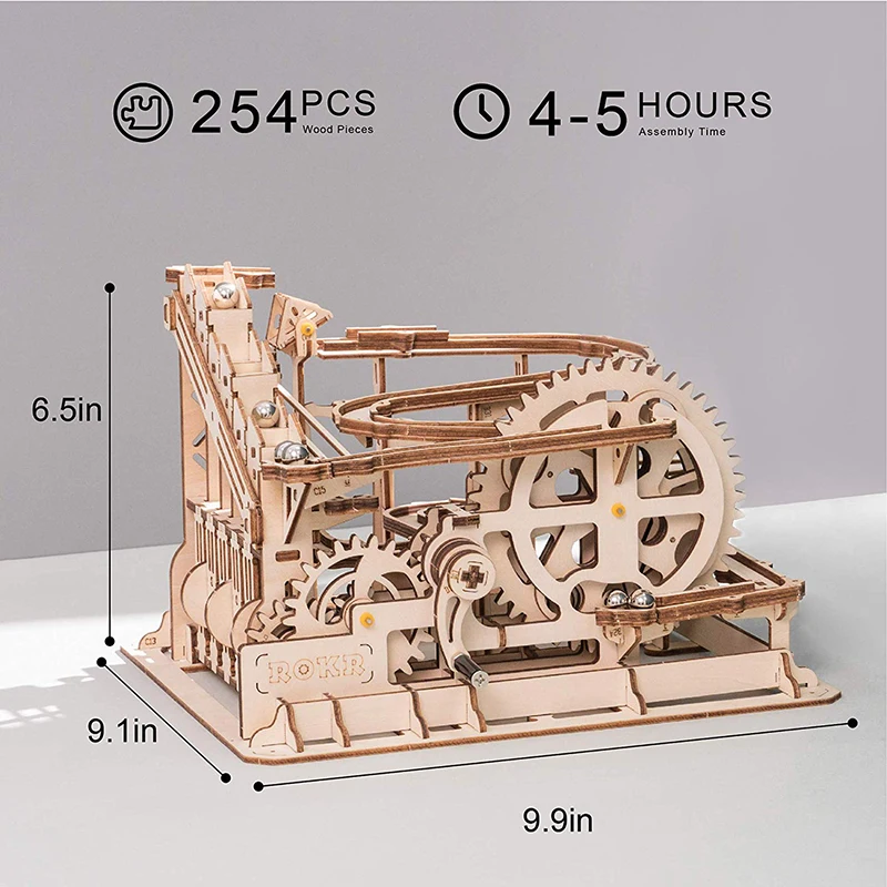ROKR DIY мрамор Run игры 3D деревянные головоломки шестерни Drive Waterwheel модель американских горок здания комплект игрушечные лошадки для детей и