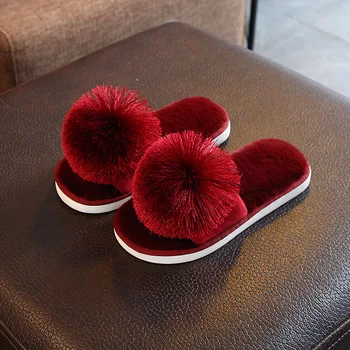 

2019 Autumn New Plush Children's Slippers Girls Fashion Fleece Home Indoor Non-slip Slippers Solid Slippers Kids Size 26-35 Cute