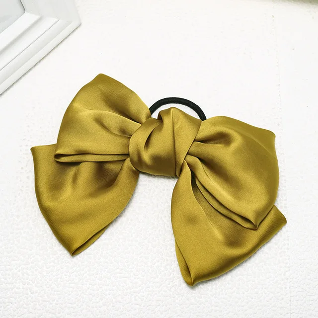 2 шт./ модный бантик для волос elactic hair band Мягкий Шифоновый бантик держатель для женщин девушек атласные трендовые женские аксессуары для волос - Цвет: Темный хаки
