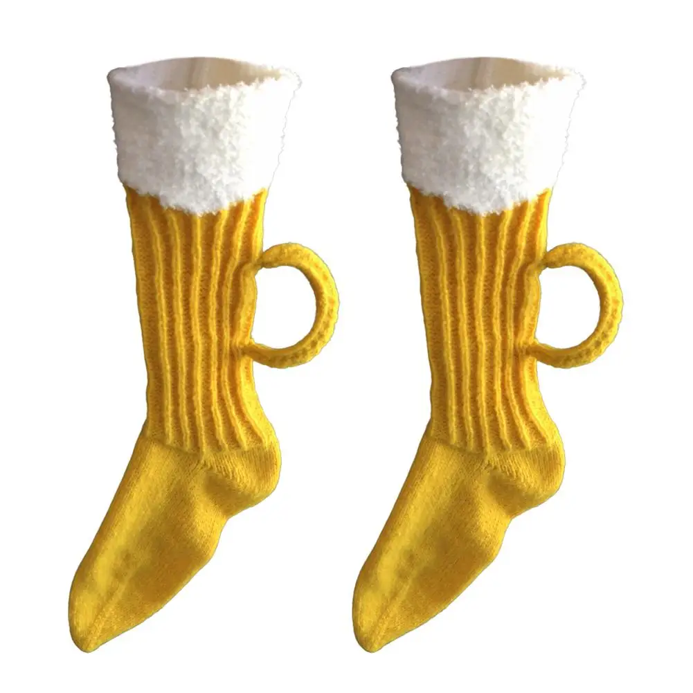 

Fun Beer Mug Socks 30cm/118in Yellow Knit Socks Novelty Slipper Socks For Men And Women Christmas Cosplay Gifts Universal