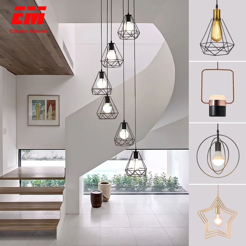 

Modern Industrial Vintage Cage Pendant Light Iron Art Diamond Pyramid Wrought home Ceiling Lamp Suitable for E27 bulbs ZDD0026