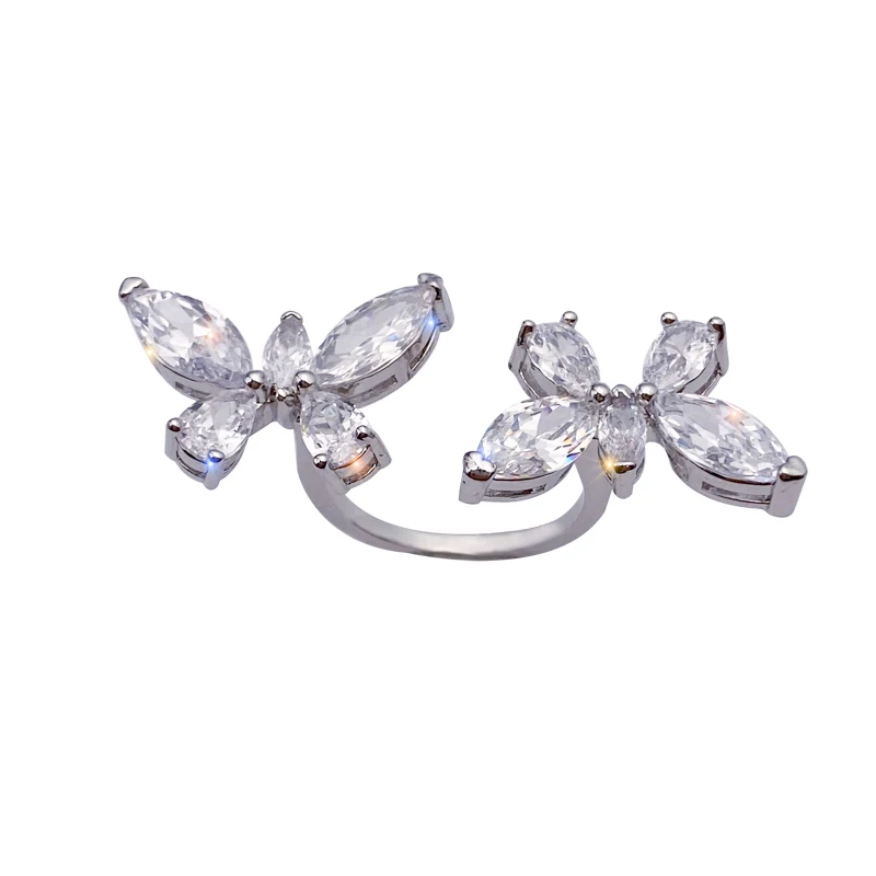 2020 Korean New Design Fashion Jewelry Shiny Butterfly Zircon Flower Open Ring Female Prom Party Ring