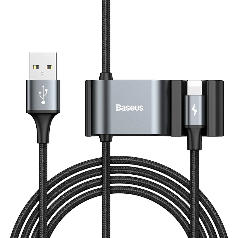 Baseus USB кабель для iPhone двойной USB зарядное устройство Автомобильное заднее сиденье usb зарядный кабель провод шнур адаптер для iPhone Xs Max XR X 8 7 Plus - Цвет: Black